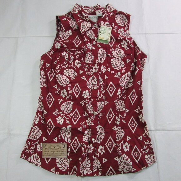 Roper Women's Small Sleeveless Tropics Snap Tank Top Shirt Red - Picture 1 of 4